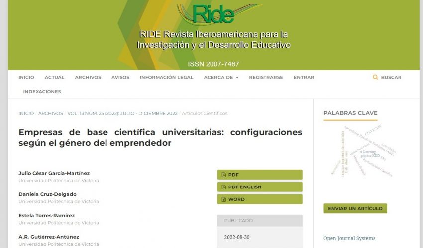 Docentes de la UPV publican en Revista Indexada Interesante artículo sobre Género del Emprendedor