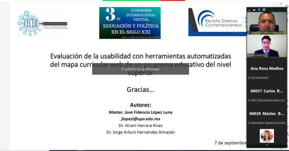 Profesor Investigador de la UPV presenta la ponencia sobre usabilidad «Educación y Política en el Siglo XXI. Retos, Análisis y Perspectivas para el año 2030» en el 3er. Congreso Internacional Virtual «
