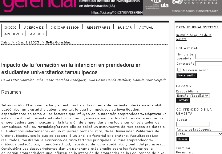 Publican en revista internacional una Investigación de docentes de la UPV sobre emprendimiento en estudiantes tamaulipecos